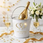 Jubileum set champagnekoeler en champagneglazen 50 jaar getrouwd goud gepersonaliseerd