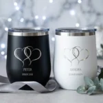 Koffiebeker set to go zilveren jubileum 25 jaar gepersonaliseerd met namen zwart en wit