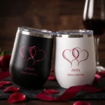 Reiskoffiebeker set robijnen jubileum 40 jaar gepersonaliseerd met namen zwart en wit