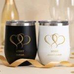 Thermosbeker set gouden jubileum 50 jaar gepersonaliseerd met namen zwart en wit