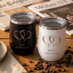 Thermosbeker set koperen jubileum 12,5 jaar gepersonaliseerd met namen zwart en wit
